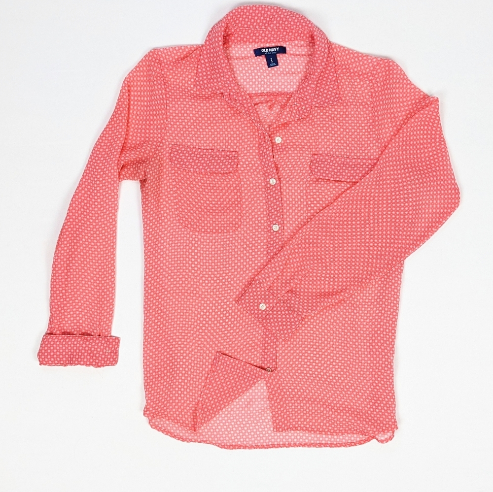 Old Navy Long Sleeve Sheer Button Up Womens Shirt